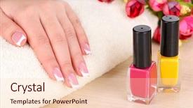  Presentation with manicure - PPT theme consisting of beautiful-woman-hands-with-french background and a lemonade colored foreground