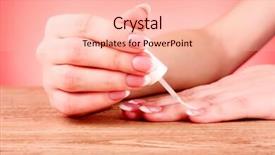  Presentation with manicure - Slide set consisting of beautiful woman hands with french manicure on wooden table background and a lemonade colored foreground