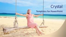  Presentation with swing - Theme consisting of beautiful woman has fun on the swing background and a light blue colored foreground