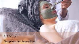  Presentation with mask - Slide set consisting of beautiful-woman-having-mask-lying background and a coral colored foreground