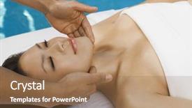  Presentation with beauty saloon - Presentation design enhanced with beautiful woman having skin treatment on face in beauty saloon background and a tawny brown colored foreground