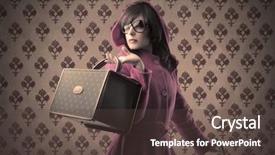  Presentation with bag - Slides featuring beautiful woman holding a fashion bag background and a tawny brown colored foreground