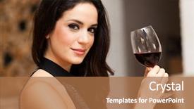  Presentation with glass - PPT theme consisting of beautiful woman holding a glass background and a coral colored foreground