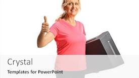  Presentation with step - Presentation with beautiful-woman-holding-a-step background and a white colored foreground