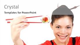  Presentation with tuna - Theme featuring beautiful woman holding a tuna maki sushi sushi is out of focus model is sharp isolated on white background and a white colored foreground