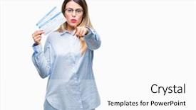  Presentation with finger - Colorful PPT theme enhanced with beautiful woman holding boarding pass backdrop and a white colored foreground