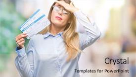  Presentation with shame - Presentation design having beautiful woman holding boarding pass background and a lemonade colored foreground