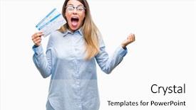  Presentation with hands holding - Slide deck featuring beautiful woman holding boarding pass background and a  colored foreground