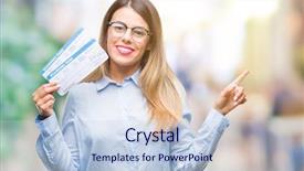  Presentation with finger - Presentation design featuring beautiful woman holding boarding pass background and a light blue colored foreground