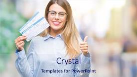  Presentation with boarding house - Cool new PPT theme with beautiful woman holding boarding pass backdrop and a light blue colored foreground