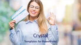  Presentation with beautiful young woman getting face - Beautiful theme featuring beautiful woman holding boarding pass backdrop and a light blue colored foreground