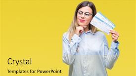  Presentation with question - Cool new PPT theme with beautiful woman holding boarding pass backdrop and a  colored foreground
