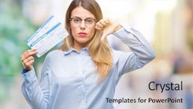  Presentation with negative - Slide set featuring beautiful woman holding boarding pass background and a light blue colored foreground