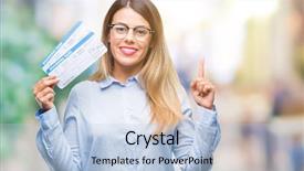  Presentation with question - Beautiful PPT layouts featuring beautiful woman holding boarding pass backdrop and a light blue colored foreground