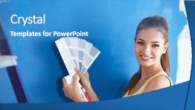  Presentation with holding hands old young - Cool new presentation design with beautiful woman holding color palette backdrop and a teal colored foreground