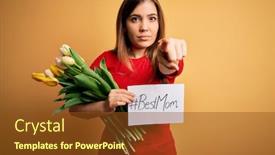  Presentation with mothers day - Cool new PPT layouts with beautiful-woman-holding-paper backdrop and a tawny brown colored foreground