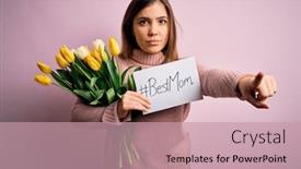  Presentation with mothers day - Amazing PPT layouts having beautiful-woman-holding-paper backdrop and a coral colored foreground