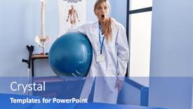  Presentation with pilates - Presentation theme having beautiful-woman-holding-pilates-ball background and a teal colored foreground