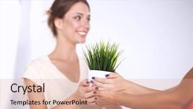  Presentation with bussiness - PPT theme with beautiful woman holding pot background and a  colored foreground