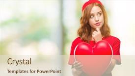  Presentation with heart love - Theme with beautiful woman holding red heart background and a  colored foreground