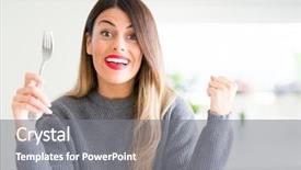  Presentation with silver nano - Beautiful presentation theme featuring beautiful woman holding silver fork backdrop and a gray colored foreground