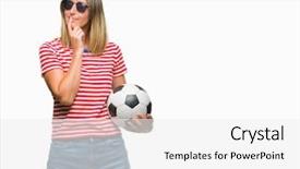 Presentation with soccer - Cool new presentation theme with beautiful woman holding soccer football backdrop and a white colored foreground