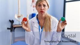  Presentation with rehabilitation - Slide set featuring beautiful-woman-holding-strength-ball background and a  colored foreground