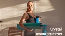  Presentation with exercise mat - PPT theme consisting of beautiful-woman-holding-water-bottle background and a gray colored foreground