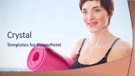  Presentation with exercise mat - PPT theme having beautiful woman holding water bottle and exercise mat against view of the beach background and a sky blue colored foreground