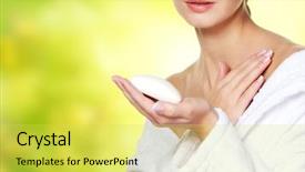  Presentation with soap - PPT theme consisting of beautiful woman holding white soap background and a yellow colored foreground