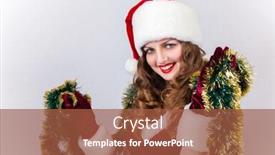  Presentation with hat - Beautiful presentation theme featuring beautiful woman in a red dress and hat of santa backdrop and a red colored foreground
