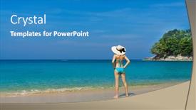  Presentation with summer holiday - Theme featuring beautiful-woman-in-a-swimsuit background and a teal colored foreground