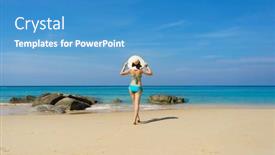  Presentation with summer holiday - Presentation theme consisting of beautiful-woman-in-a-swimsuit background and a teal colored foreground