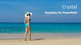  Presentation with summer holiday - Presentation consisting of beautiful-woman-in-a-swimsuit background and a teal colored foreground
