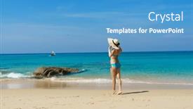  Presentation with summer holiday - Presentation consisting of beautiful-woman-in-a-swimsuit background and a teal colored foreground