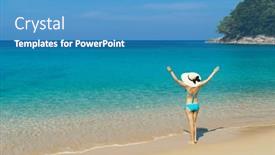  Presentation with summer holiday - Presentation with beautiful-woman-in-a-swimsuit background and a teal colored foreground