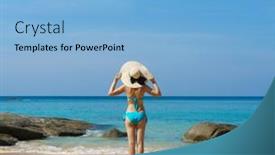  Presentation with summer holiday - Presentation design consisting of beautiful-woman-in-a-swimsuit background and a light blue colored foreground