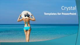  Presentation with summer holiday - Presentation theme consisting of beautiful-woman-in-a-swimsuit background and a teal colored foreground