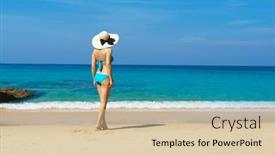  Presentation with summer holiday - PPT theme having beautiful-woman-in-a-swimsuit background and a lemonade colored foreground