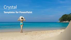  Presentation with summer holiday - Presentation theme with beautiful-woman-in-a-swimsuit background and a teal colored foreground