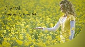  Presentation with hand palm - PPT layouts consisting of beautiful-woman-in-a-yellow background and a gold colored foreground