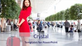  Presentation with business travel - PPT theme featuring beautiful woman in airport business background and a lemonade colored foreground