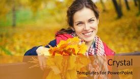  Presentation with beauty beautiful autumn in japanese - Slide deck consisting of beautiful woman in autumn park background and a  colored foreground