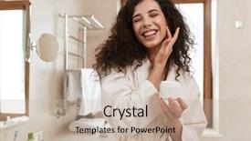  Presentation with skin care natural yellow - Presentation design enhanced with beautiful woman in bathroom take background and a mint green colored foreground