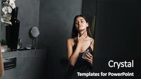  Presentation with happy image - PPT theme featuring beautiful woman in bathroom take background and a black colored foreground