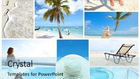  Presentation with resort - PPT theme consisting of beautiful woman in bikini relaxing on the plage exotic resort background and a light blue colored foreground