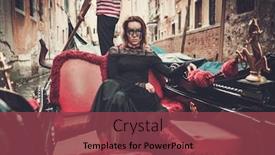 Presentation with carnaval - Amazing PPT layouts having beautiful woman in black dress with carnaval mask riding on gondola backdrop and a tawny brown colored foreground
