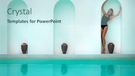  Presentation with turquoise - Cool new theme with beautiful-woman-in-black-swimming backdrop and a sky blue colored foreground