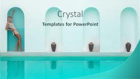  Presentation with turquoise - Presentation theme featuring beautiful-woman-in-black-swimming background and a sky blue colored foreground