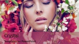  Presentation with orchard - Beautiful PPT theme featuring beautiful woman in blooming orchard backdrop and a violet colored foreground